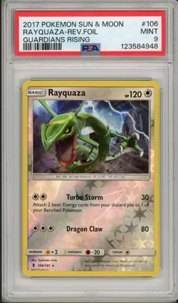 2017 Pokemon Sun & Moon Guardians Rising Rayquaza Reverse Foil Holo #106 PSA 9 - Image 1