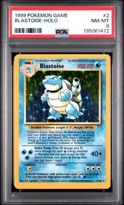 1999 POKEMON BASE SET UNLIMITED #2 BLASTOISE-HOLO PSA 8 - Image 1
