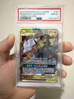 Pokemon 2019 SM Cosmic Eclipse Reshiram Zekrom Tag Team GX #157/236 PSA 8 - Image 1