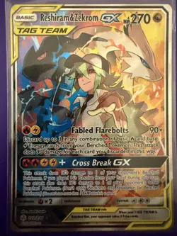 2019 Cosmic Eclipse Reshiram Zekrom GX Alternate Art 222/236 Pokemon Tag Team - Image 1