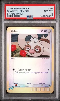 2003 POKEMON EX SANDSTORM #80 SLAKOTH-REVERSE FOIL PSA 8 - Image 1