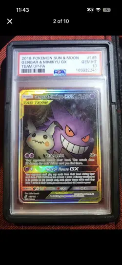 PSA 10 Gengar & Mimikyu Alternate Alt Full Art GX Team up Gem Pokemon - Image 5
