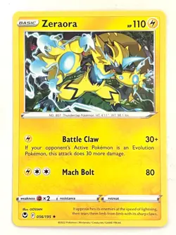 Zeraora 056/195 Non Holo Rare Silver Tempest Pokemon - Pack Fresh Near Mint - NM - Image 1