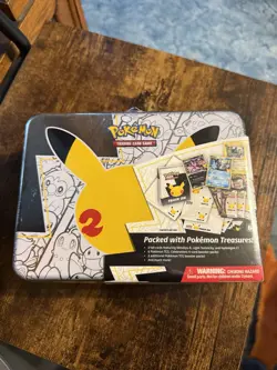 Pokemon Celebrations 25th Anniversary Sealed Tin Box Pikachu Promo Booster - Image 1