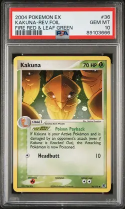 2004 POKEMON EX FIRE RED & LEAF GREEN #36 KAKUNA-REVERSE FOIL PSA 10 - Image 1