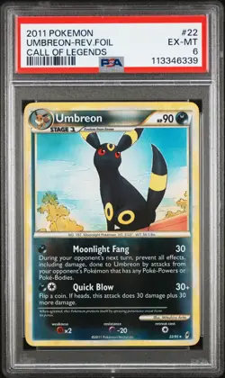 2011 POKEMON CALL OF LEGENDS UMBREON #22 REVERSE FOIL PSA 6 EX #113346339 - Image 1