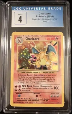 Pokemon TCG Base Set Charizard Holo Rare Card 4/102 CGC 4 - Image 1