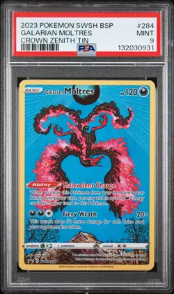 2023 POKEMON SWSH BLACK STAR PROMO CROWN ZENITH TIN #284 GALARIAN MOLTRES PSA 9 - Image 1