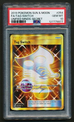 Tag Switch 254/236 Gold Secret Rare Pokemon 2019 Unified Minds PSA 10 GEM MINT - Image 1
