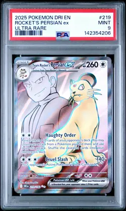 2025 POKEMON DRI EN-DESTINED RIVALS ULTRA RARE TEAM ROCKET'S PERSIAN EX PSA 9 - Image 1