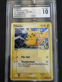 Pokemon TCG Ex Emerald Pikachu 60/106 Reverse Holo Stamped CGC Gem Mint 10 - Image 1