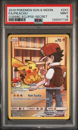2019 POKEMON SUN & MOON COSMIC ECLIPSE SECRET #241 FULL ART/PIKACHU PSA 9 - Image 1
