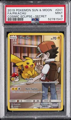 2019 POKEMON SUN & MOON COSMIC ECLIPSE SECRET #241 FULL ART/PIKACHU PSA 9 - Image 1