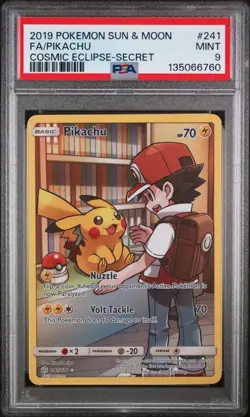 2019 POKEMON SUN & MOON COSMIC ECLIPSE SECRET #241 FULL ART/PIKACHU PSA 9 - Image 1