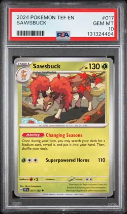 2024 POKEMON TEF EN-TEMPORAL FORCES #017 SAWSBUCK PSA 10 - Image 1
