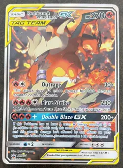 Pokemon TCG Tag Team Card Reshiram & Charizard GX Black Star Promo SM201 LP - Image 1