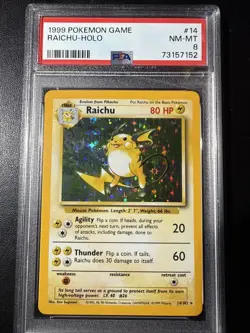 1999 Base Set # 14 Raichu Unlimited Holo PSA 8 NM-M - Image 1