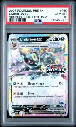 2025 POKEMON PRISMATIC EVOLUTIONS #060 UMBREON ex SURPRISE BOX PSA 10 Gem Mint - Image 1