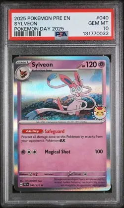 2025 POKEMON PRE EN-PRISMATIC EVOLUTIONS POKEMON DAY 2025 #040 SYLVEON PSA 10 - Image 1