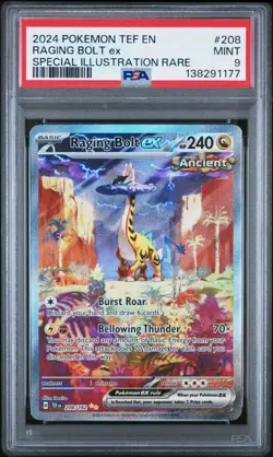 PSA 9 Mint Pokemon Temporal Forces Raging Bolt Ex Special Illustration Rare #208 - Image 1