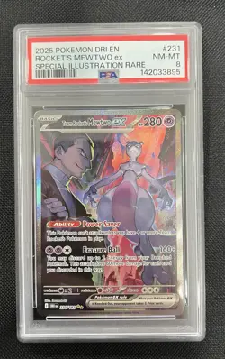 2025 POKEMON DESTINED RIVALS TEAM ROCKET'S MEWTWO EX 231/182 SIR PSA 8 NM-MT - Image 1