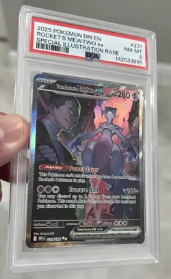 2025 POKEMON DESTINED RIVALS TEAM ROCKET'S MEWTWO EX 231/182 SIR PSA 8 NM-MT - Image 2
