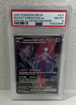 2025 POKEMON DESTINED RIVALS TEAM ROCKET'S MEWTWO EX 231/182 SIR PSA 8 NM-MT - Image 3