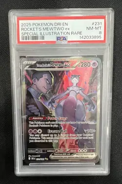 2025 POKEMON DESTINED RIVALS TEAM ROCKET'S MEWTWO EX 231/182 SIR PSA 8 NM-MT - Image 4