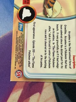 1999 Topps Pokemon - Arcanine #59 - HOLO / Blue Logo TV Series NM - Image 5