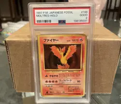 Moltres Holo 146 Fossil 1997 Pokemon Japanese PSA 2 - Image 1