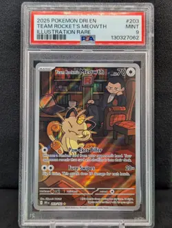 2025 Pokemon Destined Rivals Team Rocket's Meowth Illustration Rare PSA 9 - Image 1