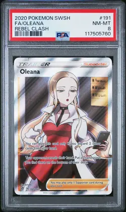 2020 POKEMON SWORD & SHIELD REBEL CLASH #191 FULL ART/OLEANA PSA 8 - Image 1