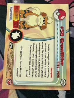 1999 Topps Pokemon - Growlithe #58 - Holo / Black Logo TV Series NM - Image 3