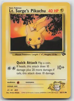 Pokemon Card Lt. Surge's Pikachu Common Gym Challenge 084/132 - Image 1