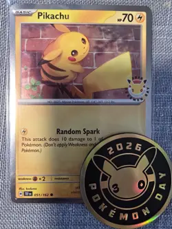2026 Pikachu 051/162 Pokemon Day 30th Anniversary Stamped Promo TCG Plus Coin - Image 1
