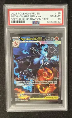 2025 POKEMON PFL EN-PHANTASMAL FLAMES #125 MEGA CHARIZARD X EX PSA 10 - Image 1