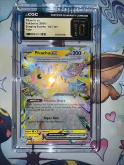 Pokemon TCG Sv08: Surging Sparks Pikachu EX Holo Card 057/191 CGC 10 Pristine - Image 2