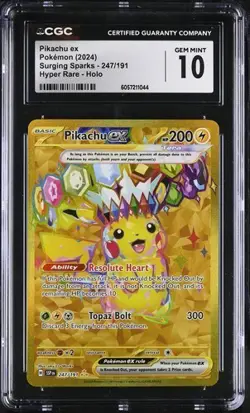 PIKACHU ex - Hyper Rare 247/191 Pokemon Surging Sparks CGC 10 GEM *jk - Image 1