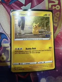 Pokemon TCG Sword & Shield Pokemon GO 27/78 Cosmos Holo Pikachu LP - Image 1