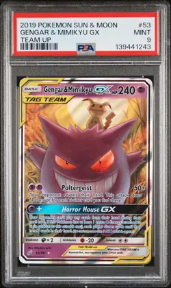 Pokemon TCG Gengar & Mimikyu GX 53/181 Sun & Moon Team Up 2019 PSA 9 - Image 1