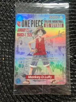 One Piece Card Game Monkey D. Luffy US Voyage Promo Sealed College Basketball - Image 1