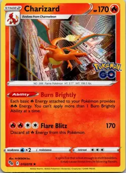 Charizard Holo Rare Pokemon GO 010/078 NM - Image 1