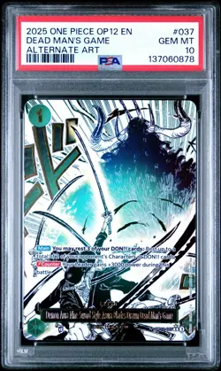 2025 ONE PIECE OP12-037 LEGACY OF THE MASTER DEAD MAN'S GAME ALT ART PSA 10 - Image 1
