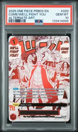 2025 ONE PIECE OP09-020 PRB02 COME WE'LL FIGHT YOU EVENT ALT ART SHANKS PSA 10 - Image 1