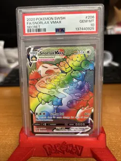 Pokemon TCG Snorlax VMAX Holo Rainbow Rare Card Sword & Shield 206/202 PSA 10 - Image 1
