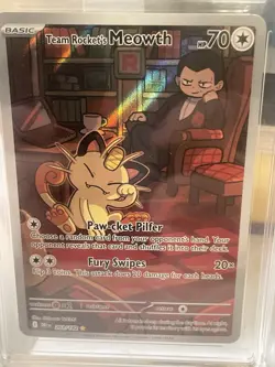 Pokemon TCG Team Rockets Meowth Card 203/182 Destined Rivals Set PSA 9 Mint - Image 3