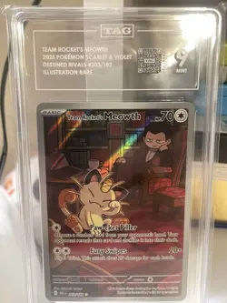 Pokemon TCG Team Rockets Meowth Card 203/182 Destined Rivals Set PSA 9 Mint - Image 5