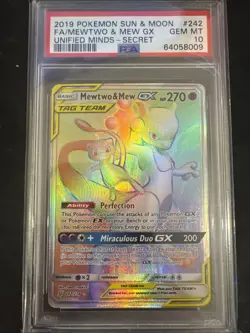 PSA 10 Mewtwo & Mew GX - 242/236, Unified Minds - Secret Rare - Pokemon Card - Image 1
