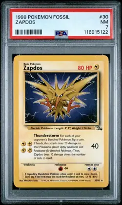 1999 POKEMON FOSSIL #30 ZAPDOS PSA 7 - Image 1