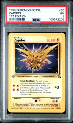 1999 Pokemon Fossil 1st Edition Zapdos 30/62 PSA 7 - Image 1